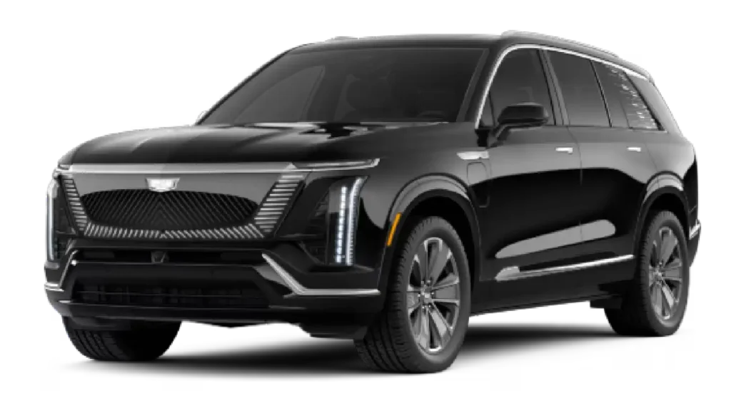 Lana’s Limo Cadillac VISTIQ electric luxury SUV for chauffeur service in White Plains NYC Westchester County and surrounding areas